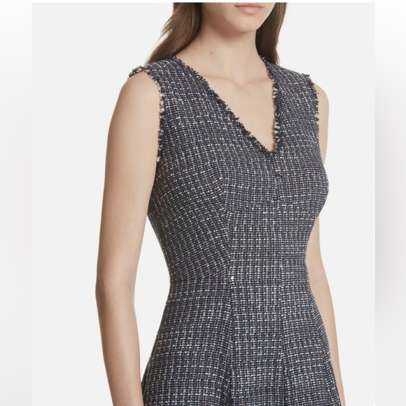 *LIKE NEW* REBECCA TAYLOR Fray-Trimmed Raw Hem Navy Tweed Dress - Picture 2 of 12